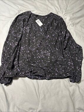 torrid Black Blouse with Lavender Fleck Print